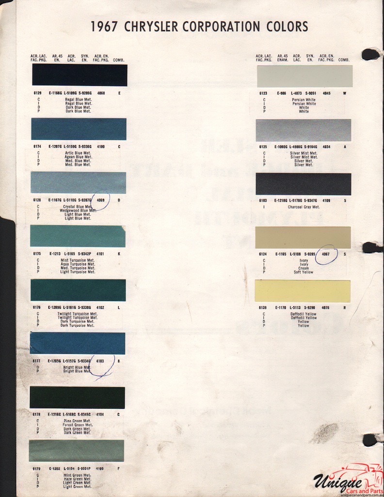 1967 Chrysler Paint Charts Arco 2
